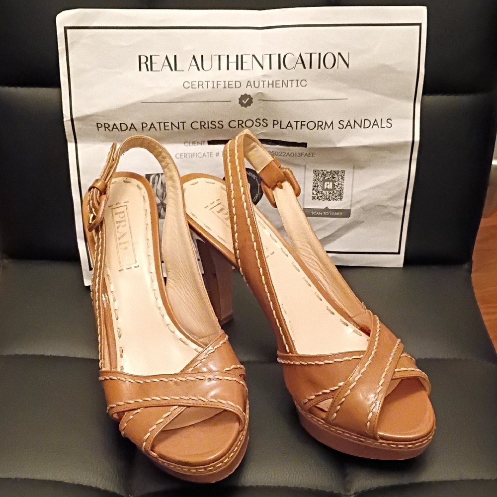 Prada Women's Brown Criss Cross Platform Heels